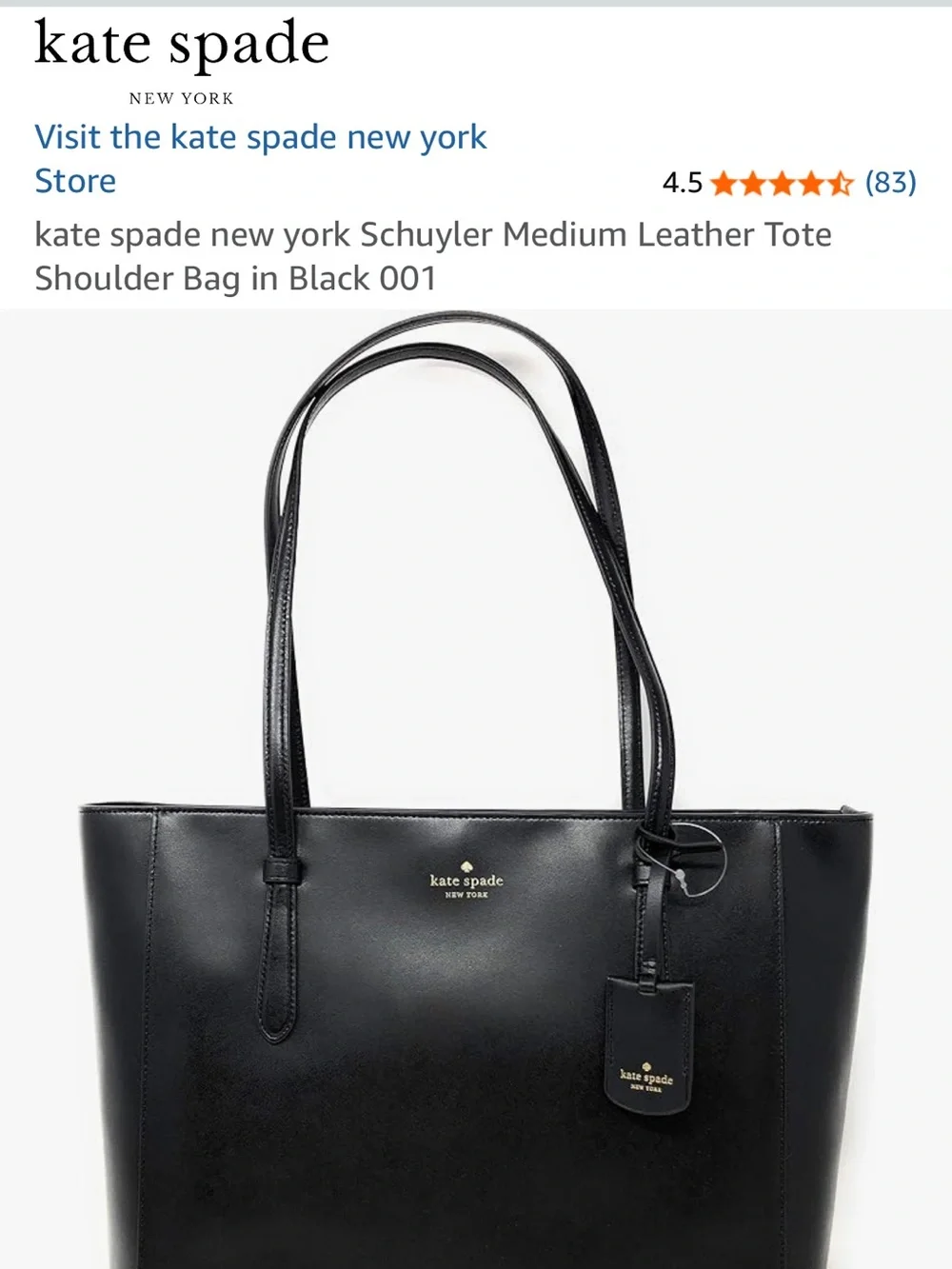 kate spade black leather tote with luggage tag charm
